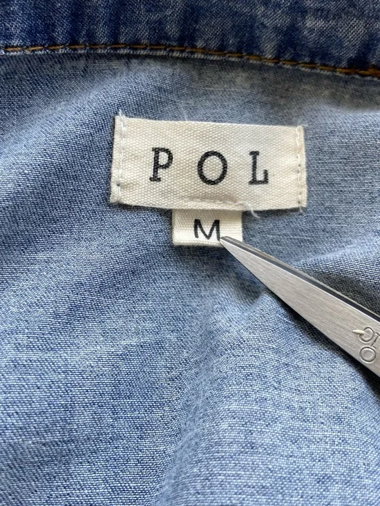 POL chambray Denim Babydoll Mini Dress Sz Medium Tiered Colorblock Overs - Picture 8 of 13